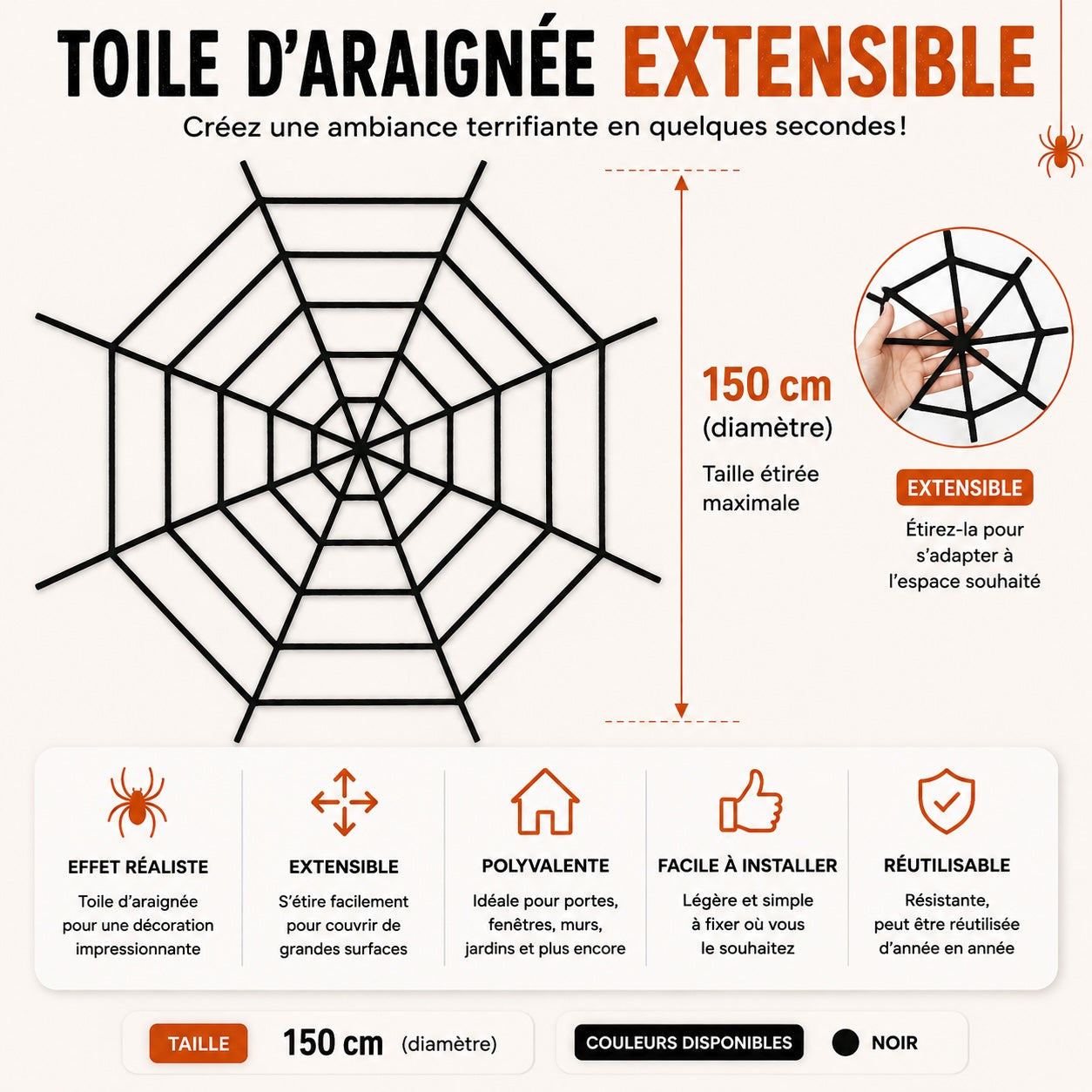 🕷️ Toile d’Araignée Halloween Extensible
