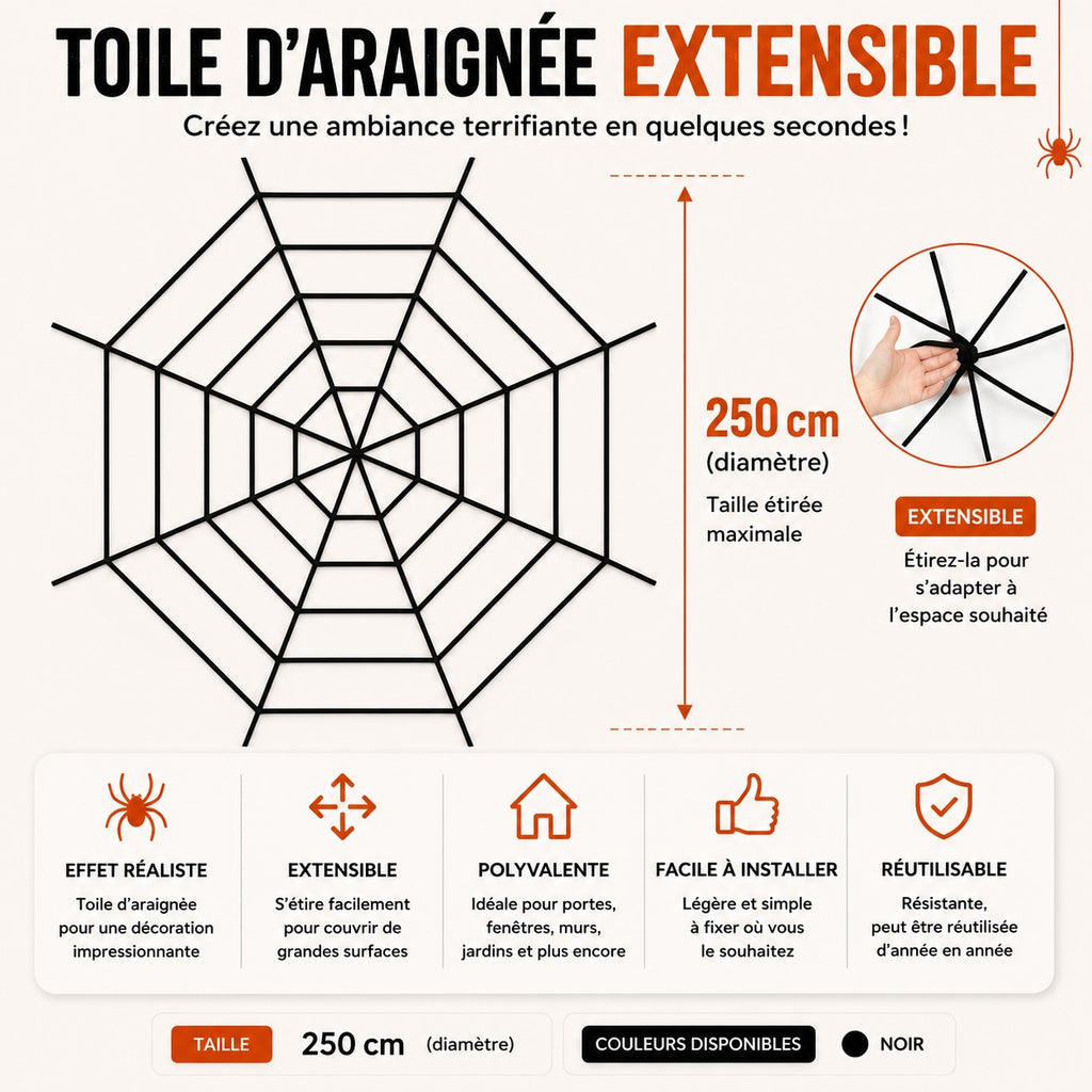 🕷️ Toile d’Araignée Halloween Extensible