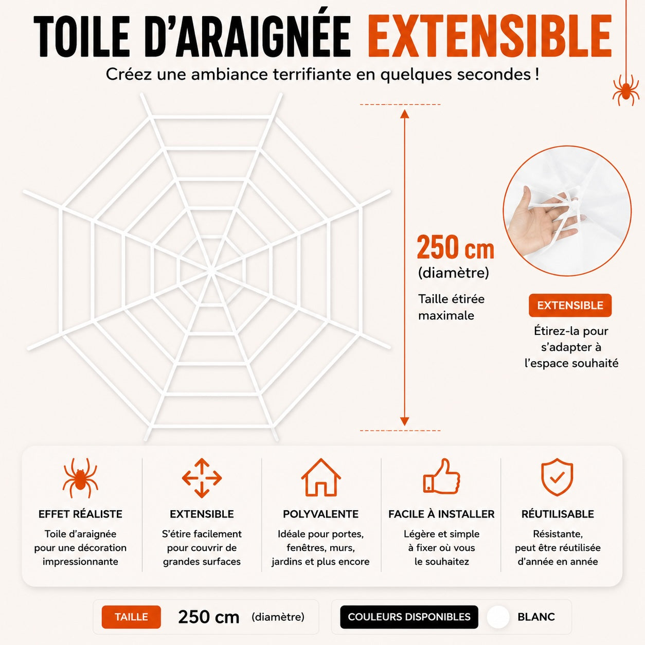 🕷️ Toile d’Araignée Halloween Extensible
