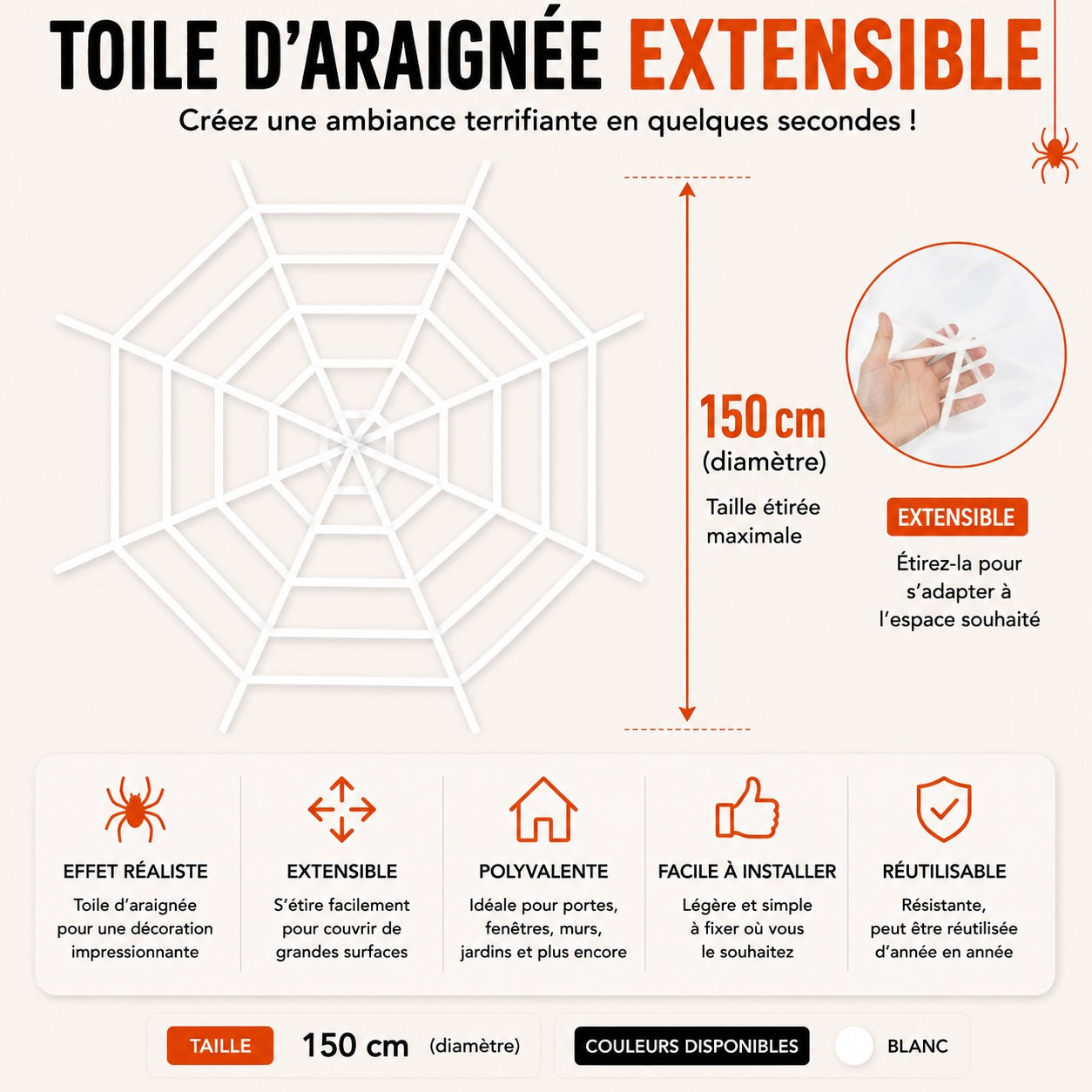 🕷️ Toile d’Araignée Halloween Extensible