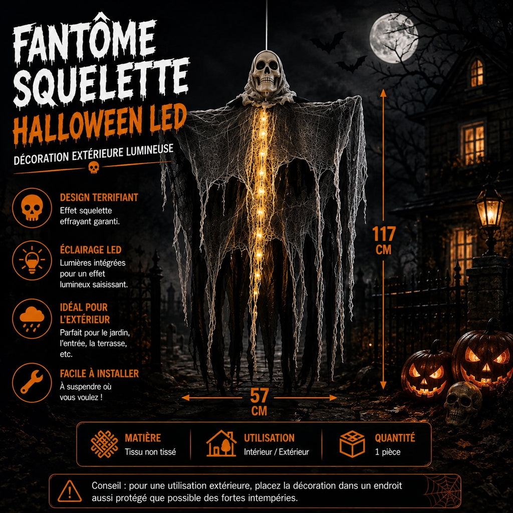 👻 Fantôme Squelette Halloween LED