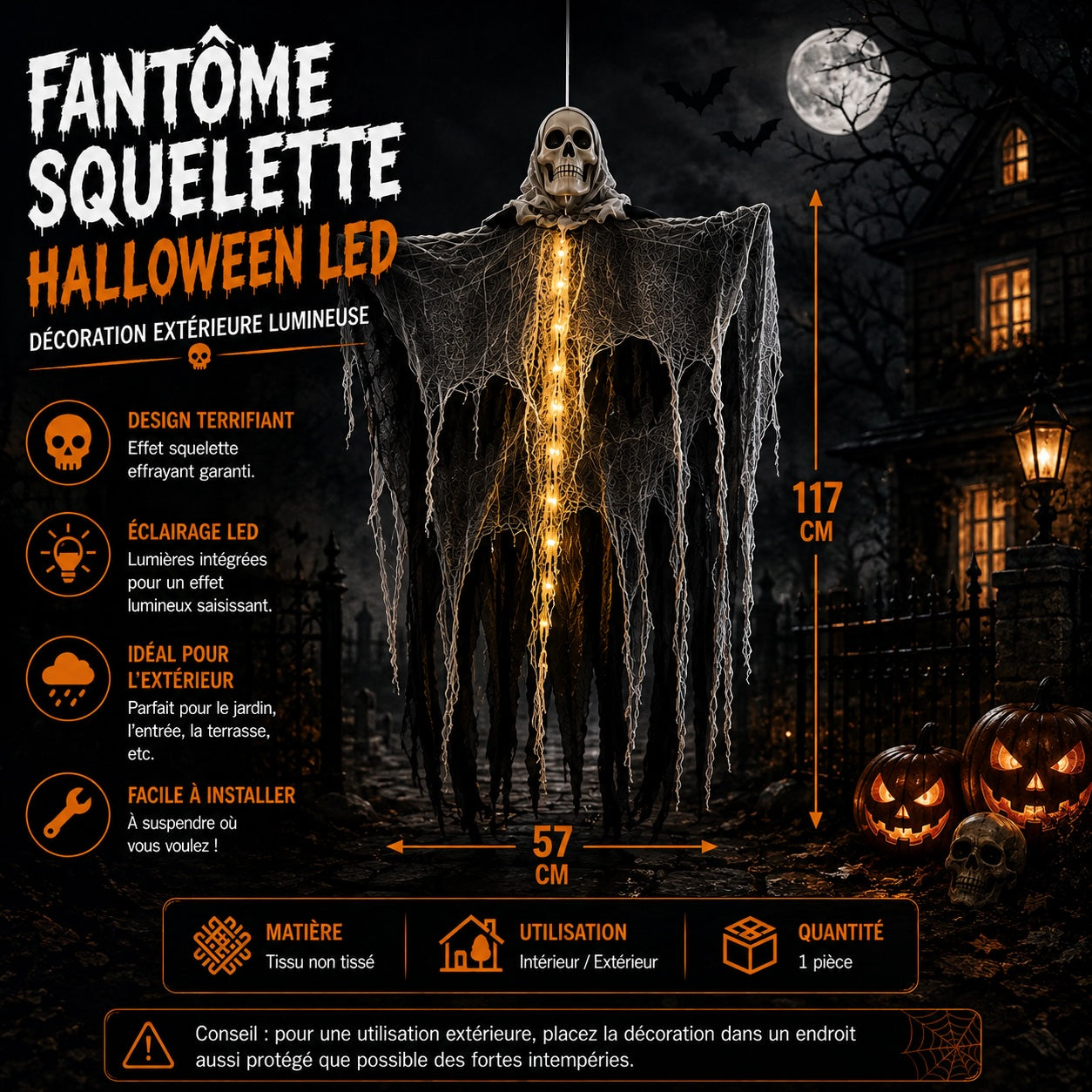 👻 Fantôme Squelette Halloween LED
